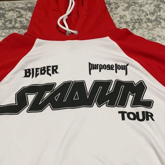 JUSTIN BIEBER Crop Hoodie Purpose Tour Size L red white in color - Picture 2 of 10